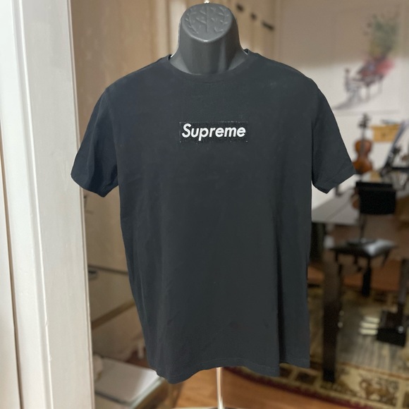 EUC Men’s Size Large Supreme Box Logo Peel-able Patch Cotton Tee In Black & Red - Picture 7 of 13